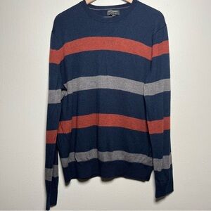 Banana Republic Men 100% Merino Wool Sweater XL Navy Blue Stripe Colorblock Crew
